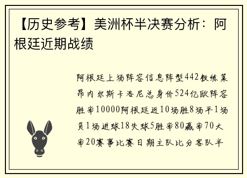 【历史参考】美洲杯半决赛分析：阿根廷近期战绩