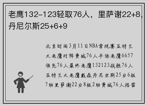 老鹰132-123轻取76人，里萨谢22+8，丹尼尔斯25+6+9